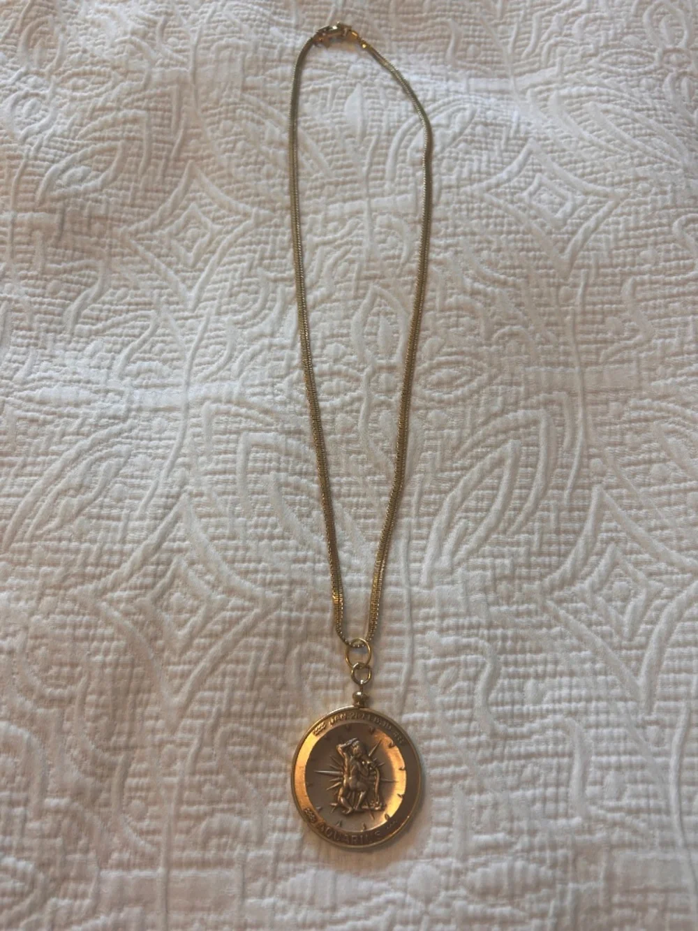 Monet Gold Tone Astrological Sign Aquarius Pendant Necklace